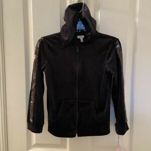 More Than Magic Black Velour Hoodie Jacket Sequin Stripe Girls Small 6-6X NWT